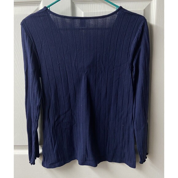 Old Navy Top Womens Small Blue Sweetheart Long Sleeved Ribbed Knit - Picture 2 of 9